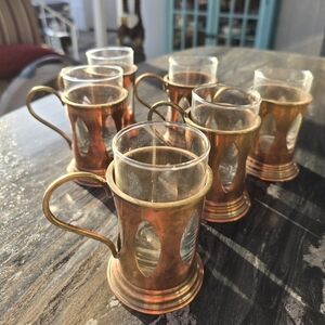 Vintage Copper Glass Brandy/Wine Cups with Holders - Set of 6
